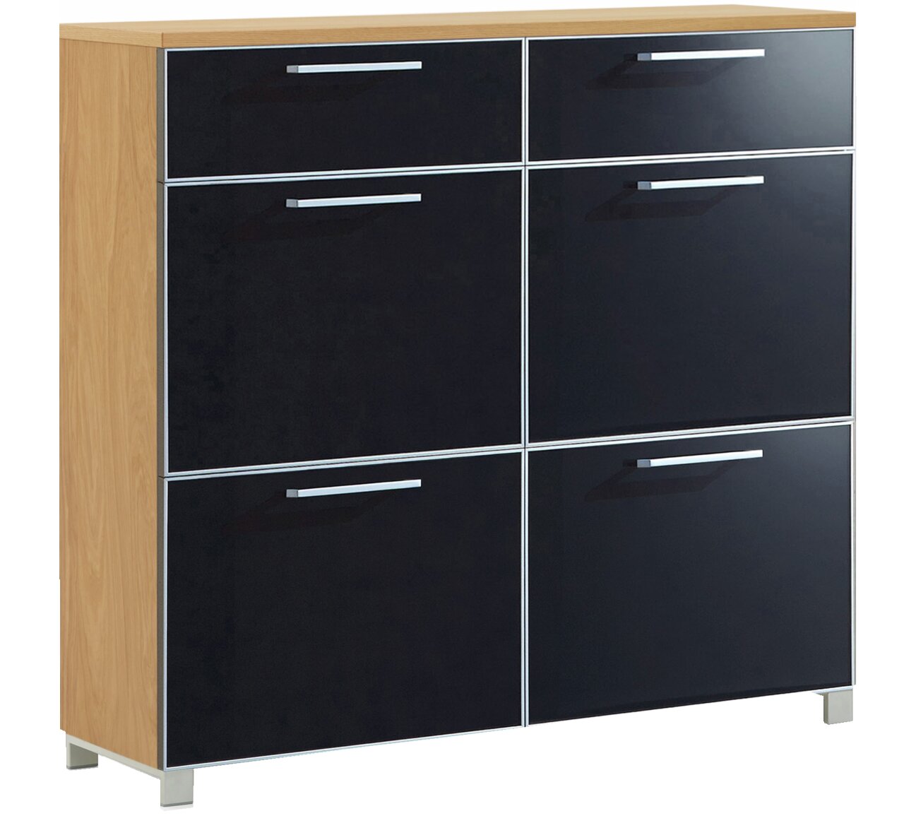 VOSS Schuhschrank SANTINA Moderner Schuhschrank mit schwarzer Front und Holzseiten, frontal betrachtet