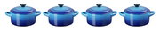 Vierer-Set Mini Cocotte in Azurblau, frontal abgebildet.
