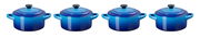 Vierer-Set Mini Cocotte in Azurblau, frontal abgebildet.