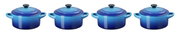 Vierer-Set Mini Cocotte in Azurblau, frontal abgebildet.