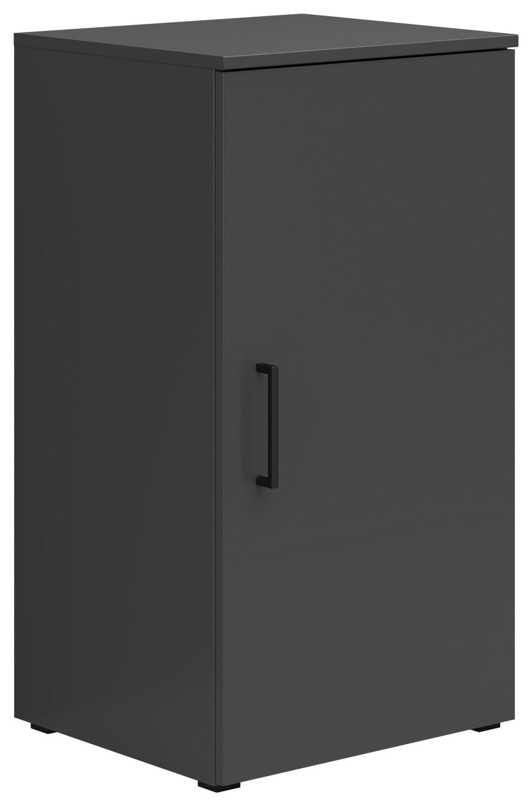 Carryhome Kommode MULTISTAURAUM Schwarze, moderne Kommode mit einer Tür und einem Griff, seitliche Perspektive