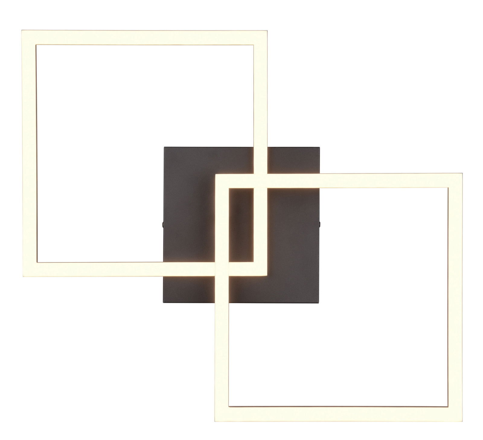 Moderne Deckenleuchte Trail mit zwei überlappenden quadratischen Rahmen, Ansicht von vorne.