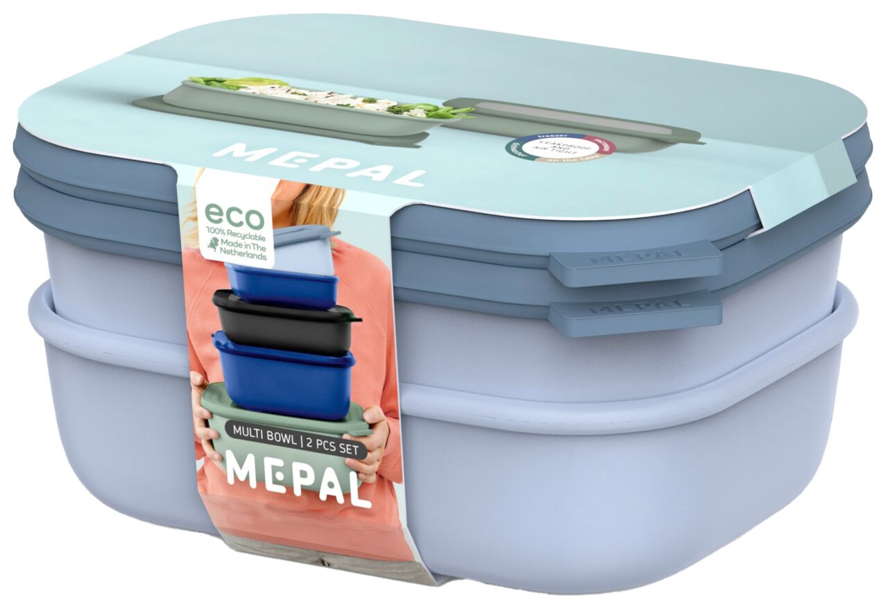 Mepal Frischhaltedosen 2-tlg. CIRQULA Mepal Cirqula 2-teiliges Set in blauer Farbe, stapelbare Schüsseln aus recycelbarem Material, Vorderansicht