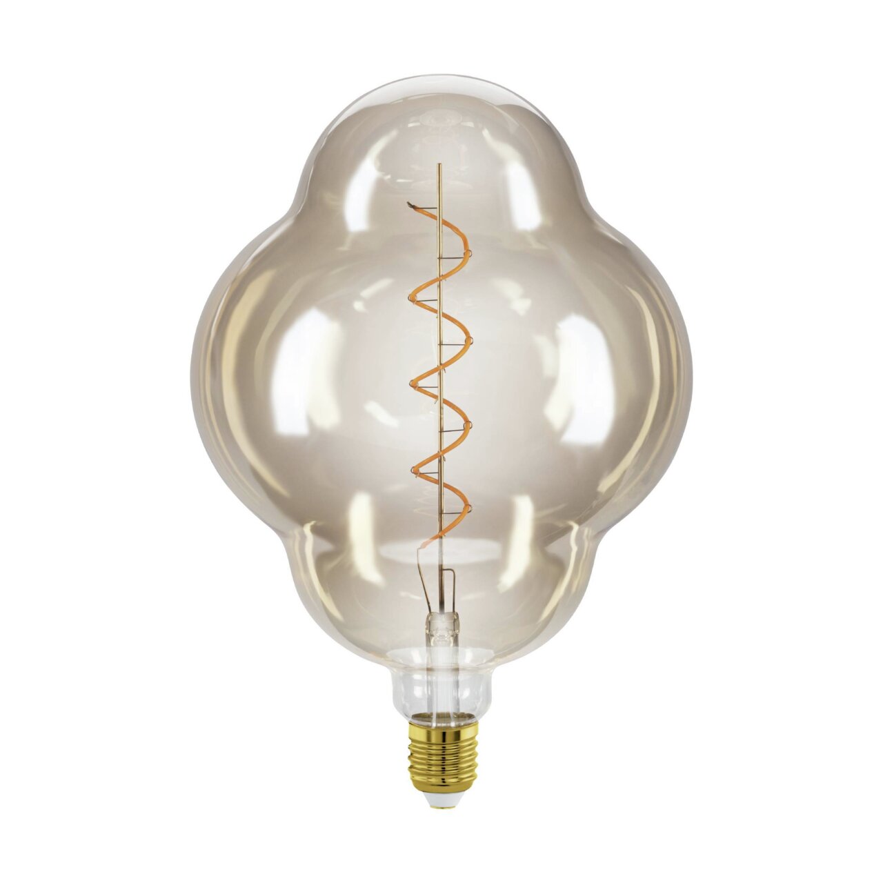 Glühbirne mit dekorativem Filament, frontal aufgenommen