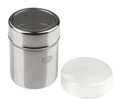 Metallischer Siebstreuer mit abnehmbarem Deckel, seitliche Perspektive