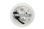 Rückansicht einer runden LED-Deckenleuchte mit sichtbarer Verkabelung und Montagehalterung.