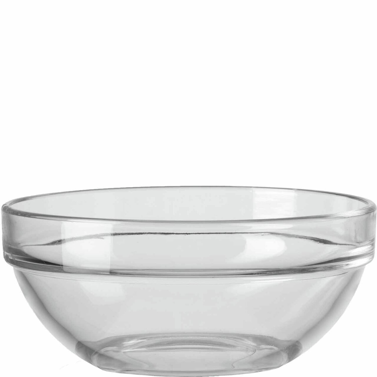 Transparente Glasschale, seitliche Perspektive