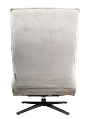 Rückansicht einer Relaxliege mit beigem, geripptem Stoffbezug und schwarzem Drehfuß.