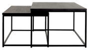 Zweier-Set von Couchtischen mit schwarzer Holzoberfläche und Metallgestell, seitliche Perspektive