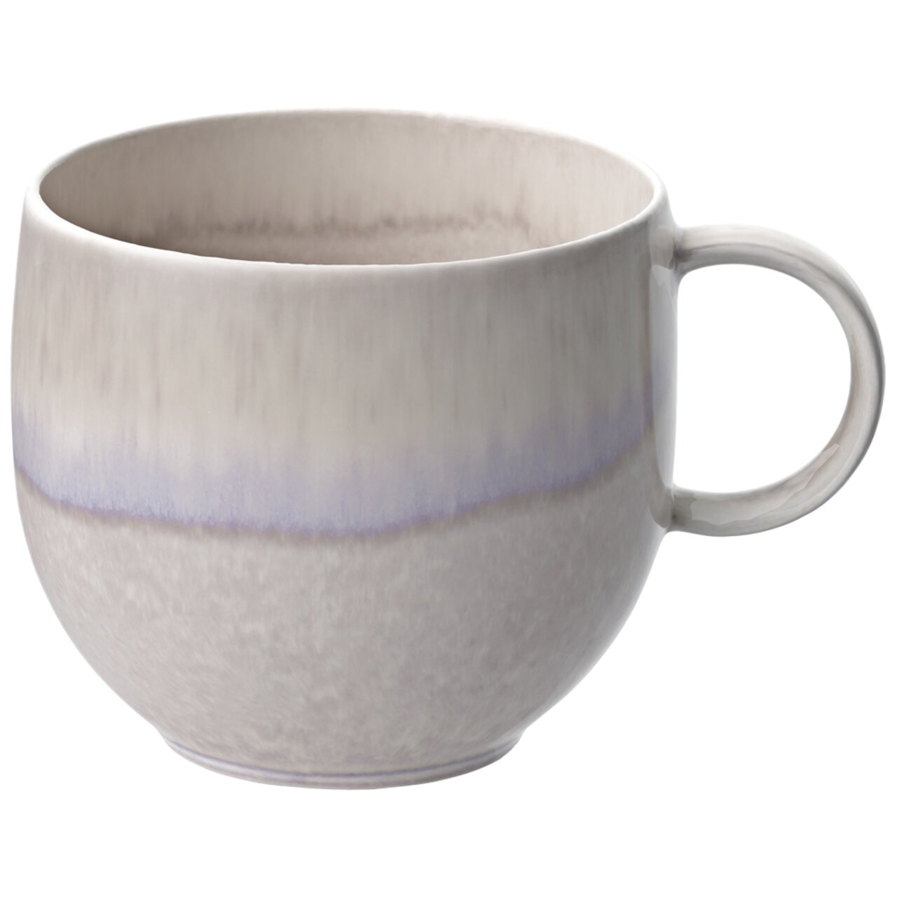 Like by Villeroy & Boch Kaffeebecher PERLEMOR SAND Keramikbecher mit Henkel in sanften Grautönen und leichtem Farbverlauf, seitliche Perspektive