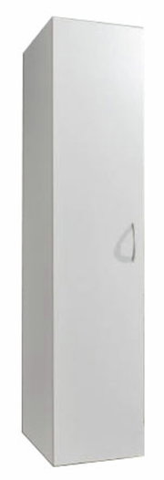 Weißer Mehrzweckschrank mit einer Tür, seitliche Perspektive