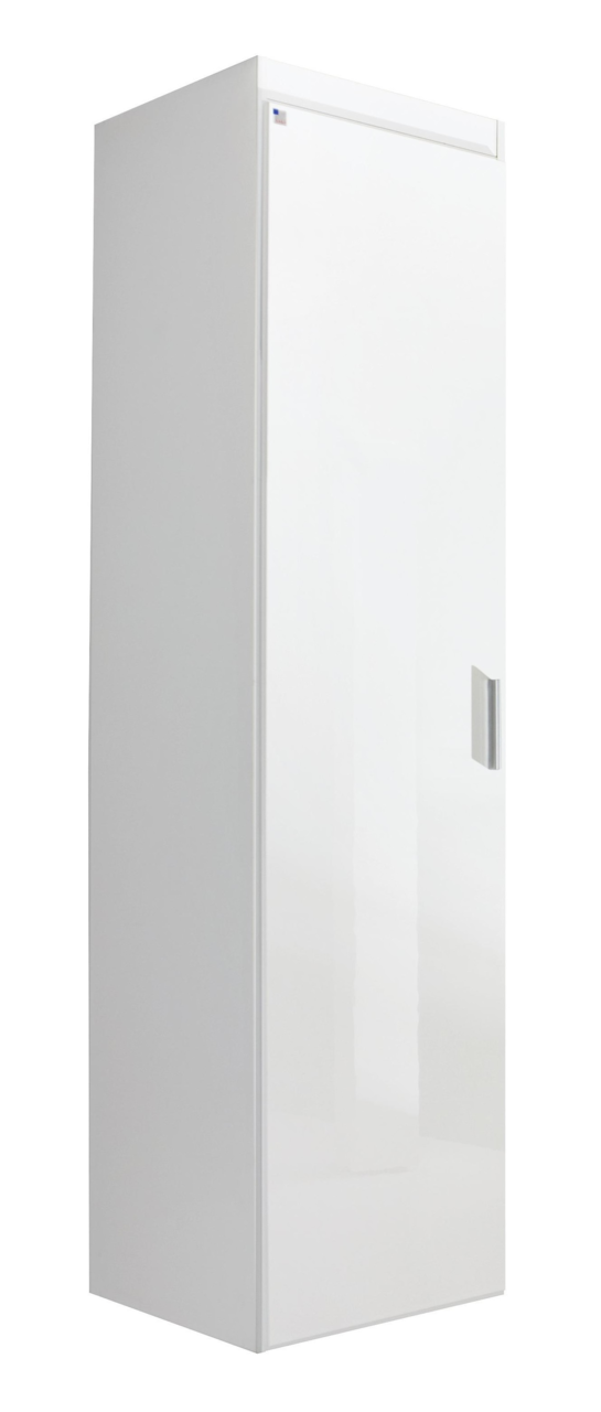 Weißer, einflügeliger Drehtürenschrank aus der Perspektive von vorne links.