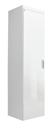 Weißer, einflügeliger Drehtürenschrank aus der Perspektive von vorne links.