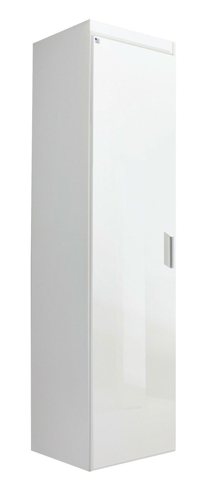 Weißer, einflügeliger Drehtürenschrank aus der Perspektive von vorne links.