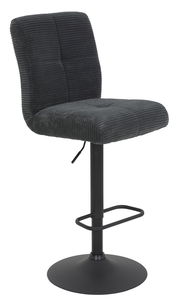 Moderner Barhocker mit schwarzem, geripptem Stoffbezug und verstellbarem Metallgestell, seitliche Perspektive