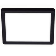 Quadratische LED-Deckenleuchte in schwarzem Rahmen, Ansicht von unten.