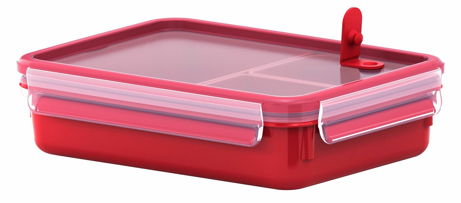 Emsa Mikrowellendose 1,2l CLIP & MICRO Rote Mikrowellendose 1,2L mit transparentem Deckel und Verschluss, seitliche Perspektive