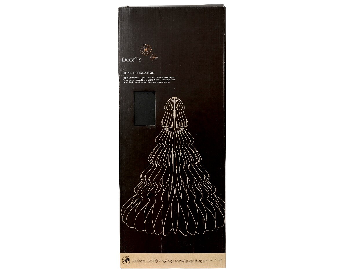 Verpackung einer Papierdekoration in Form eines Baumes, Vorderansicht