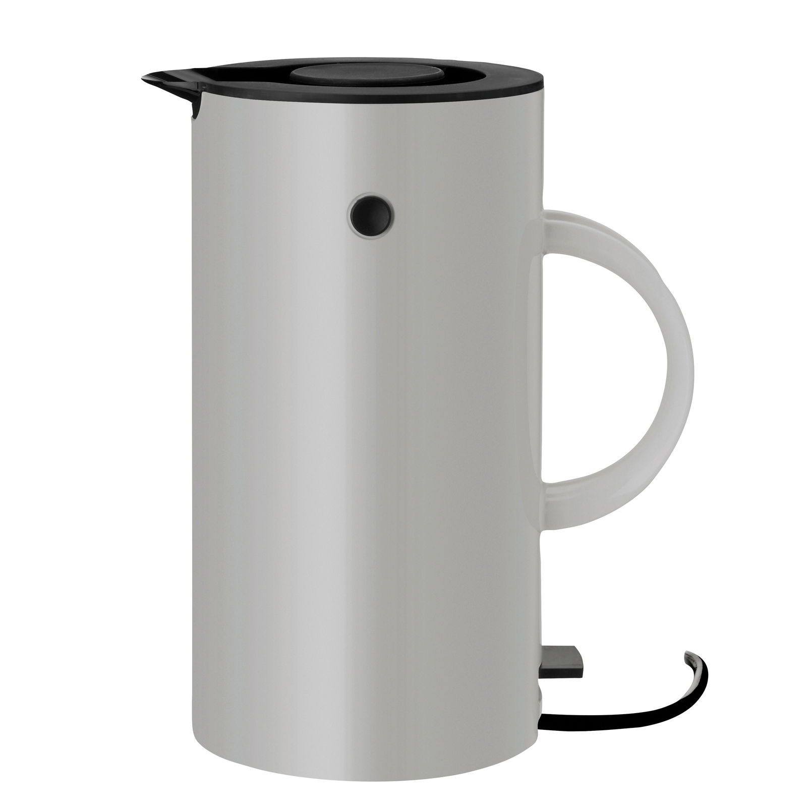 Moderner Wasserkocher 1,5l in seitlicher Ansicht mit elegantem, minimalistischem Design in Weiß und Schwarz.