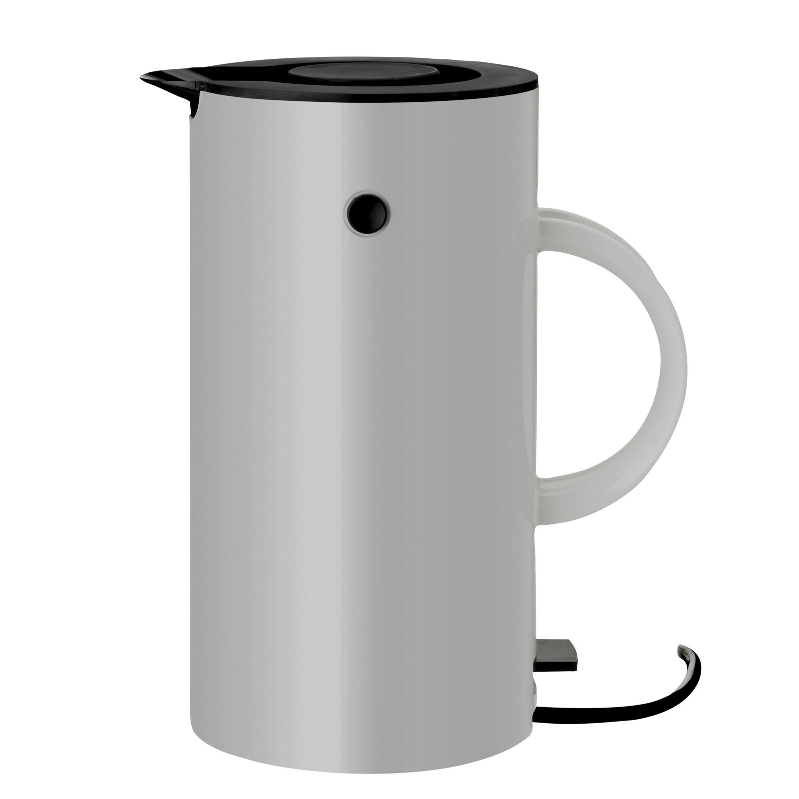 Moderner Wasserkocher 1,5l in seitlicher Ansicht mit elegantem, minimalistischem Design in Weiß und Schwarz.