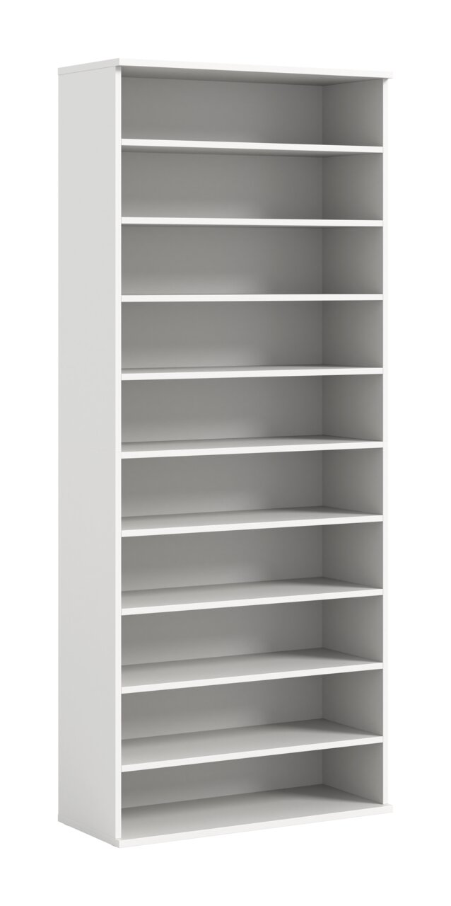 MID.YOU Schuhregal PROJEKT X Weißes Schuhregal mit mehreren Regalböden, seitliche Perspektive