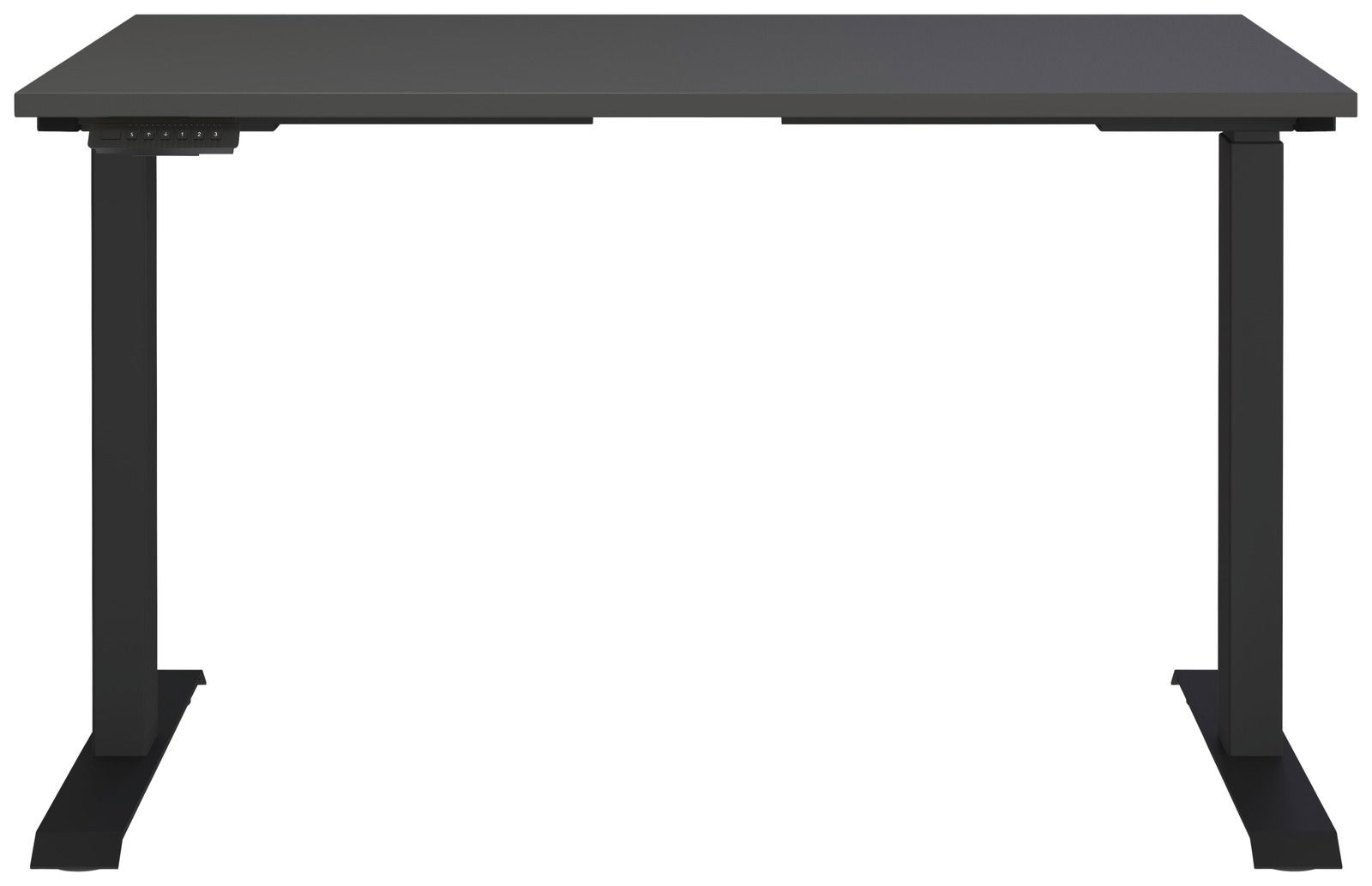 Elektrisch höhenverstellbarer Schreibtisch in Schwarz, frontale Ansicht