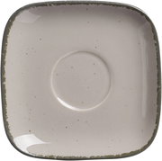 Vogelperspektive auf eine graue Espressountertasse von Ritzenhoff & Breker, quadratisch mit abgerundeten Ecken und dezentem Sprenkelmuster.