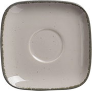 Vogelperspektive auf eine graue Espressountertasse von Ritzenhoff & Breker, quadratisch mit abgerundeten Ecken und dezentem Sprenkelmuster.