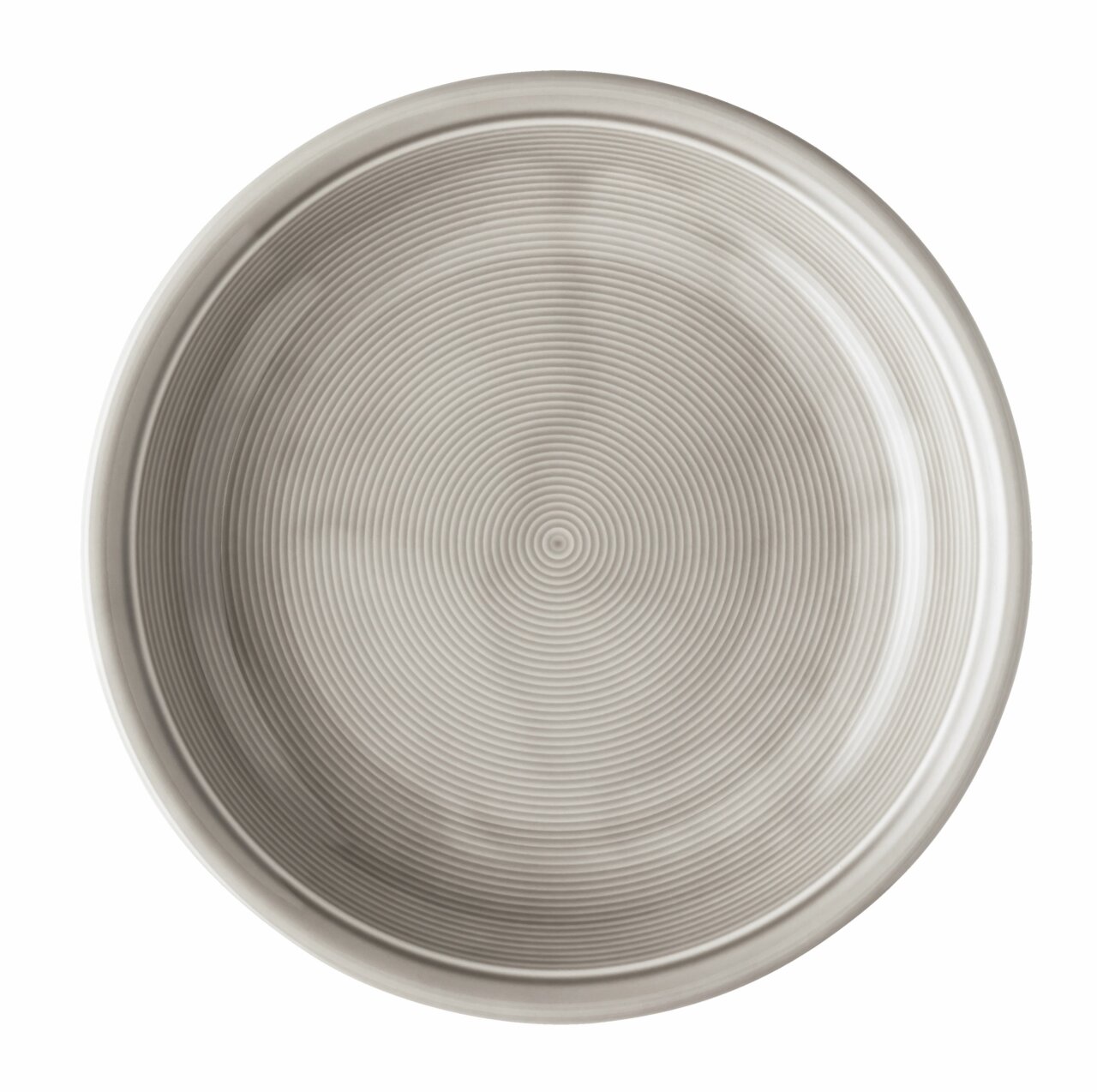 Suppenteller 22 cm Moon Grey, Draufsicht, mit feinen konzentrischen Kreisen im Design