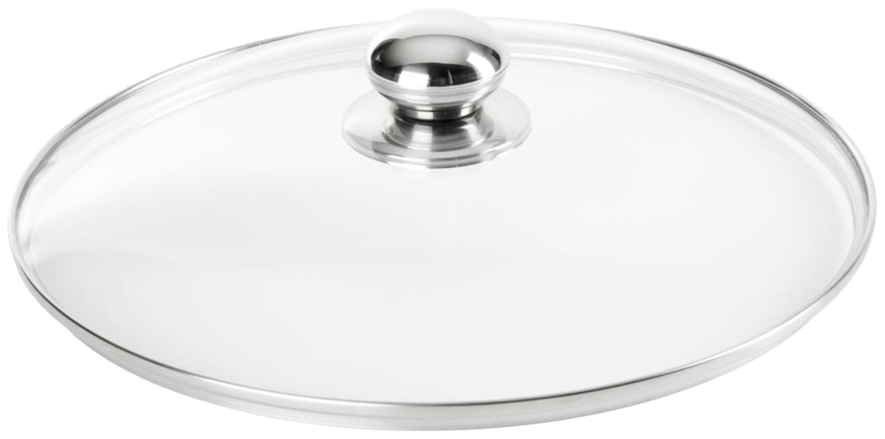 Glasdeckel mit Edelstahlknauf, seitliche Perspektive