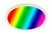 Ronde led-plafondlamp met regenboogkleuren, gezien van onderaf