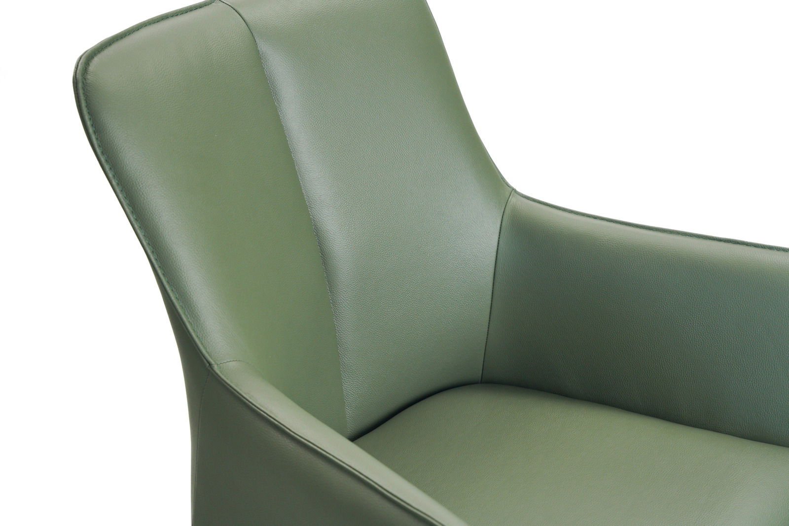 Grüner Armlehnstuhl aus Leder, Nahaufnahme von der Seite