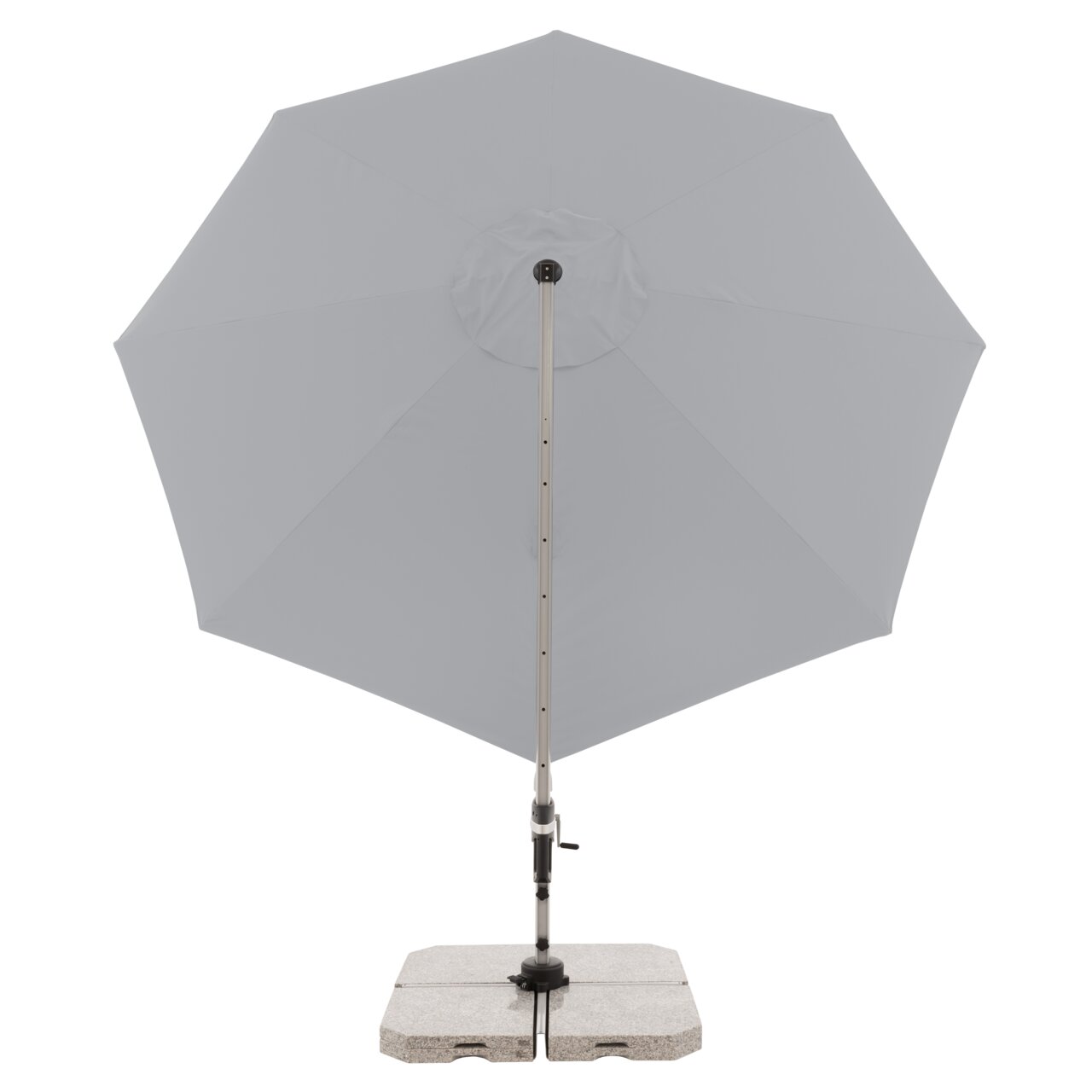 Doppler Pendelschirm ACTIVE PENDEL Grauer Pendelschirm von vorne mit stabilem Standfuß.