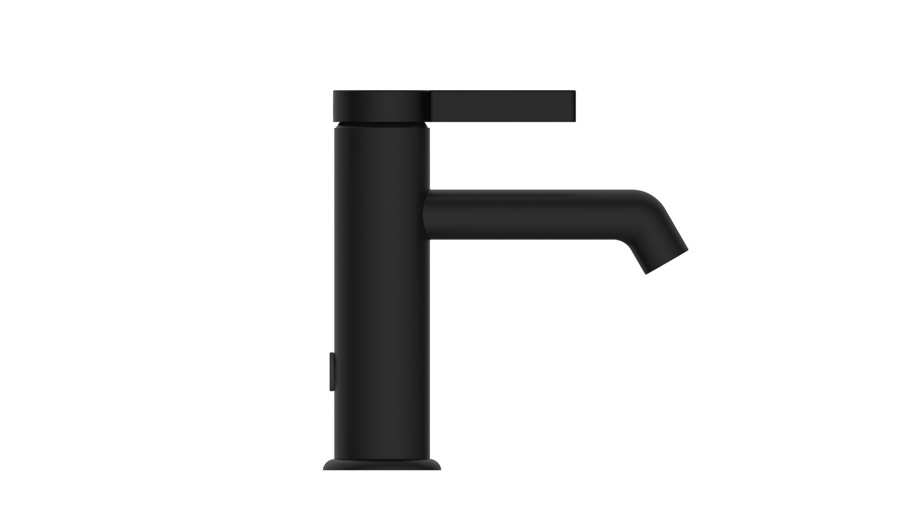 Schwarze Waschtischarmatur in seitlicher Ansicht