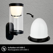 Akku-Außenwandleuchte mit USB-C Ladefunktion, seitliche Ansicht