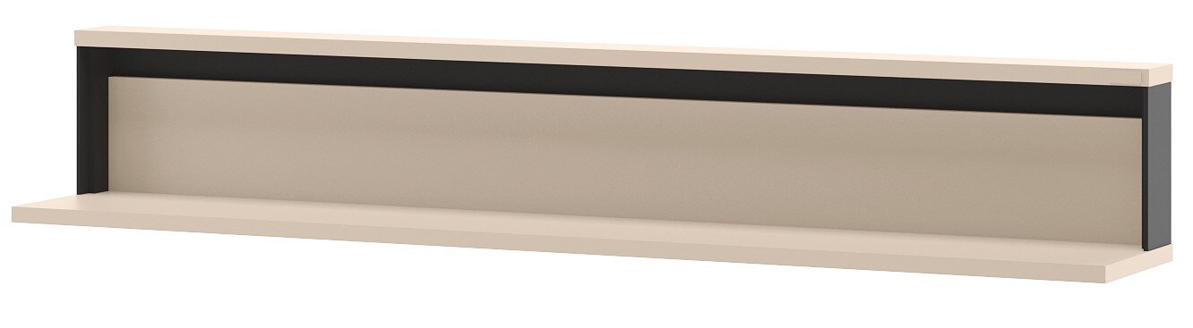 Hom´in Wandplank ZAYA Moderne wandplank in beige met zwart accent, langwerpig zwevend ontwerp, weergegeven in vooraanzicht met lichte bovenaanzicht-perspectief op witte achtergrond