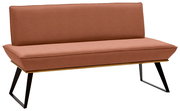 Moderne Bank mit braunem Stoffbezug und schwarzen Metallbeinen, seitliche Perspektive