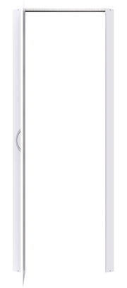 Weiße Eckschranklösung mit geöffneter Tür, seitliche Perspektive