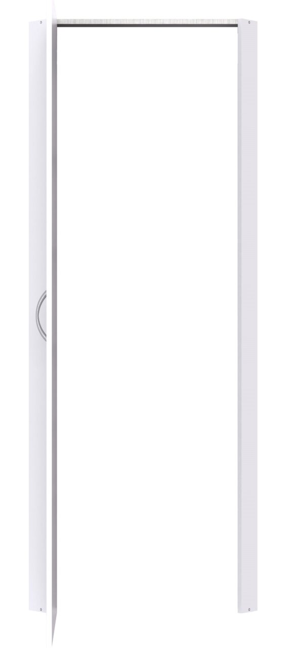 XORA Eckschranklösung MULTIRAUMKONZEPT Weiße Eckschranklösung mit geöffneter Tür, seitliche Perspektive