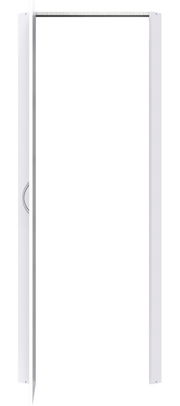 Weiße Eckschranklösung mit geöffneter Tür, seitliche Perspektive