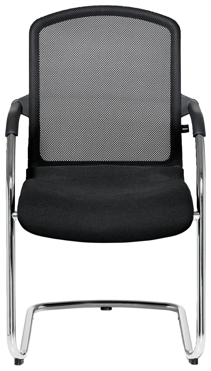 Moderner Besucherstuhl mit schwarzem Netzrücken und gepolstertem Sitz, Vorderansicht