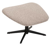 Moderner Hocker mit beigem Stoffbezug und schwarzem Metallfuß, seitliche Perspektive