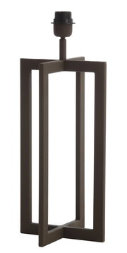 Moderner Lampenfuß in geometrischem Design aus braunem Metall, seitliche Perspektive.