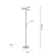 LED-Stehleuchte mit modernem Design, silberfarben, mit verstellbarem Lesearm und Kreuzleuchte, seitliche Perspektive