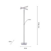 LED-Stehleuchte mit modernem Design, silberfarben, mit verstellbarem Lesearm und Kreuzleuchte, seitliche Perspektive