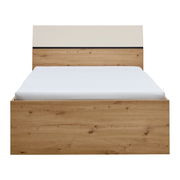 Holzbett mit weißem Kopfteil, Frontalansicht