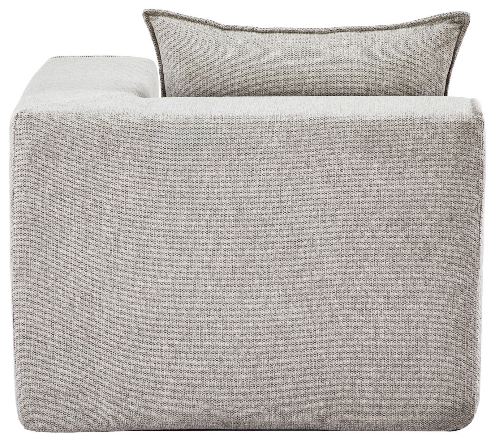 Rückansicht eines grauen Ecksessels mit rechter Armlehne, modernes Design