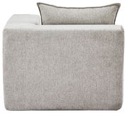 Rückansicht eines grauen Ecksessels mit rechter Armlehne, modernes Design