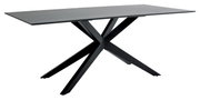 Moderne eettafel met zwart X-vormig onderstel, zijaanzicht