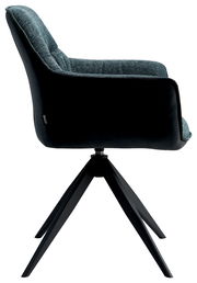 Moderner Sessel in Seitenansicht mit schwarzem Gestell und gepolsterter Rückenlehne in Blau.